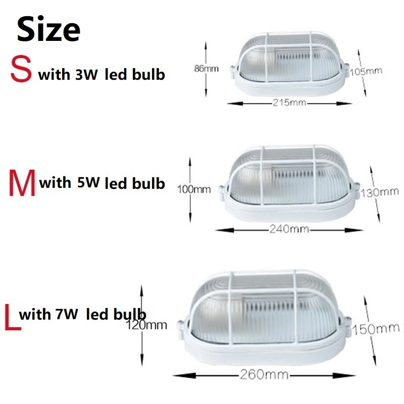 E27 Oval LED Wall Light Aluminum Glass Cover Bulkhead Outdoor Waterproof IP54 Retro Moisture Bathroom Ceiling Lamp Surface Mount